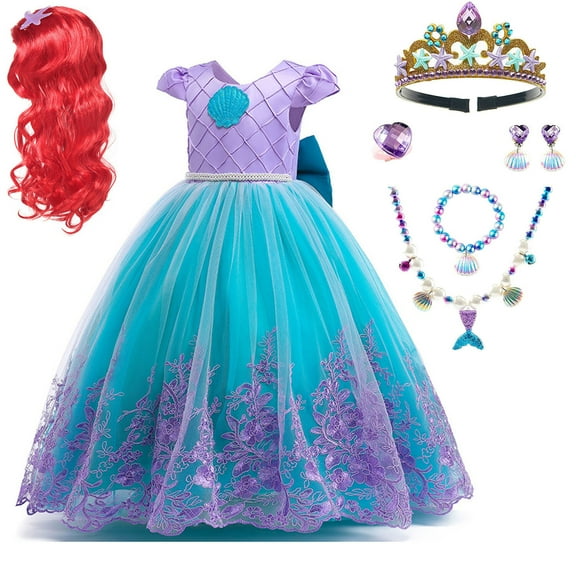 HAWEE Girls Mermaid Costume with Wig Princess Dress Up Lace Off Shoulder Evening Elegant Dress