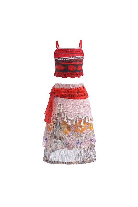 Girls Ocean Princess Costume Crop Top Tassel Skirt Two-Piece Dress up Princess Adventure Costume for Christmas Halloween Theme Party
