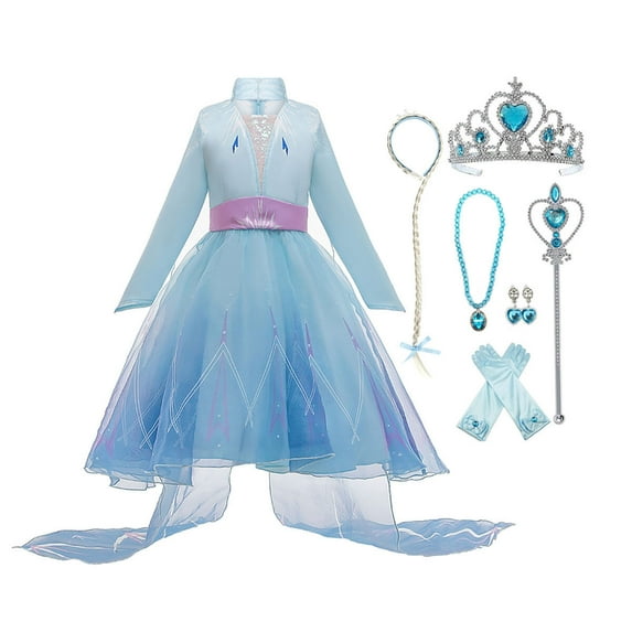 HAWEE Girls Princess Elsa 2 Dress Up Snow Costume Birthday Party Halloween Cosplay Dresses(Long Sleeve)