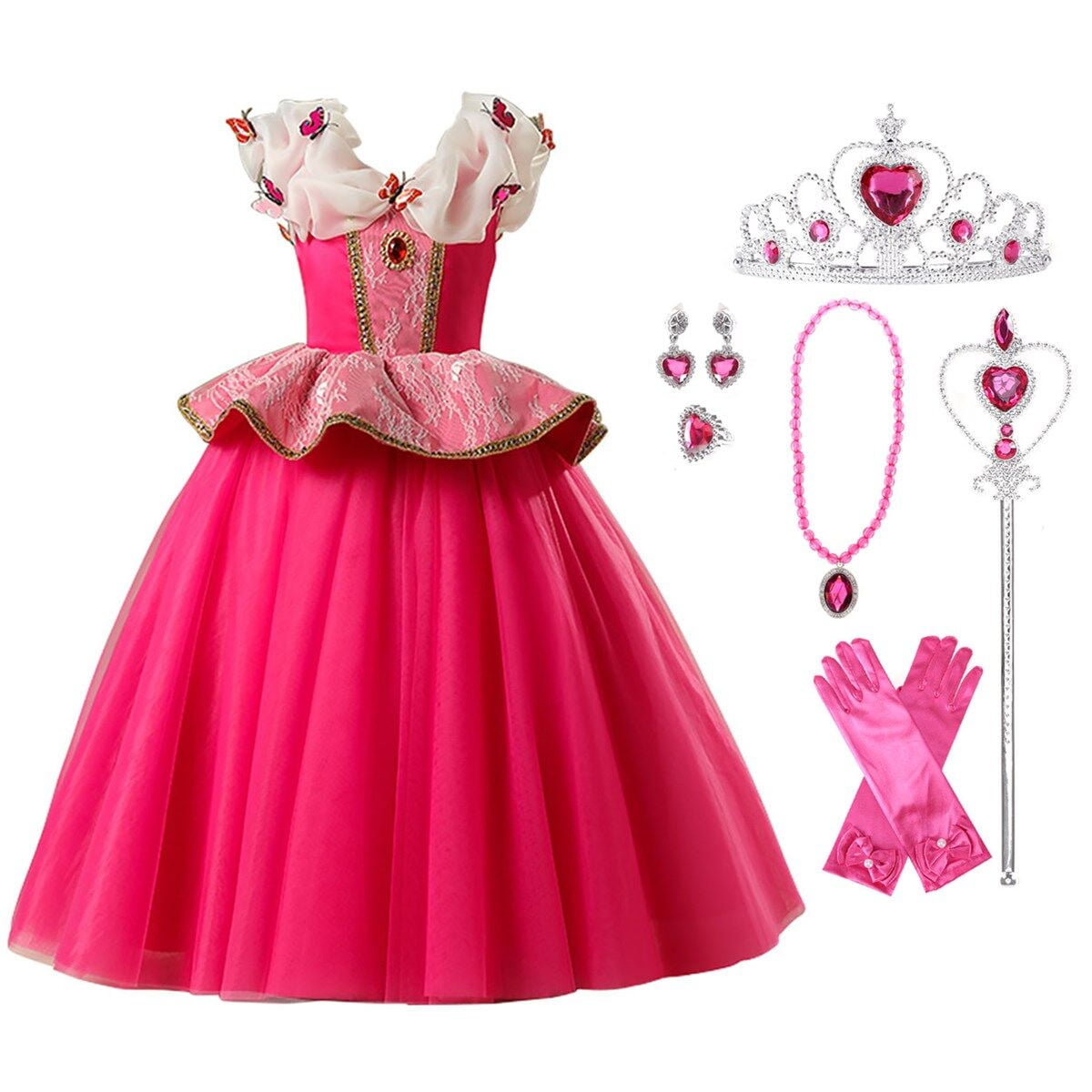 HAWEE Girls Princess Dresses Cosplay Aurora Costume Halloween Birthday ...
