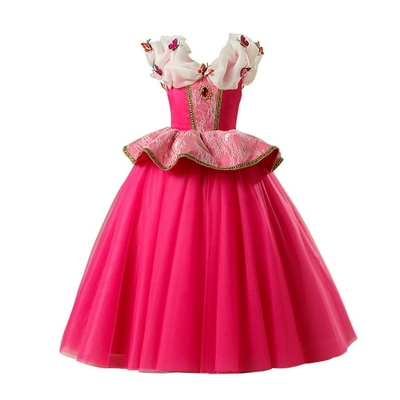 HAWEE Girls Sleeping Princess Dresses Cosplay Aurora Costume Halloween Birthday Party Rose Red Dress
