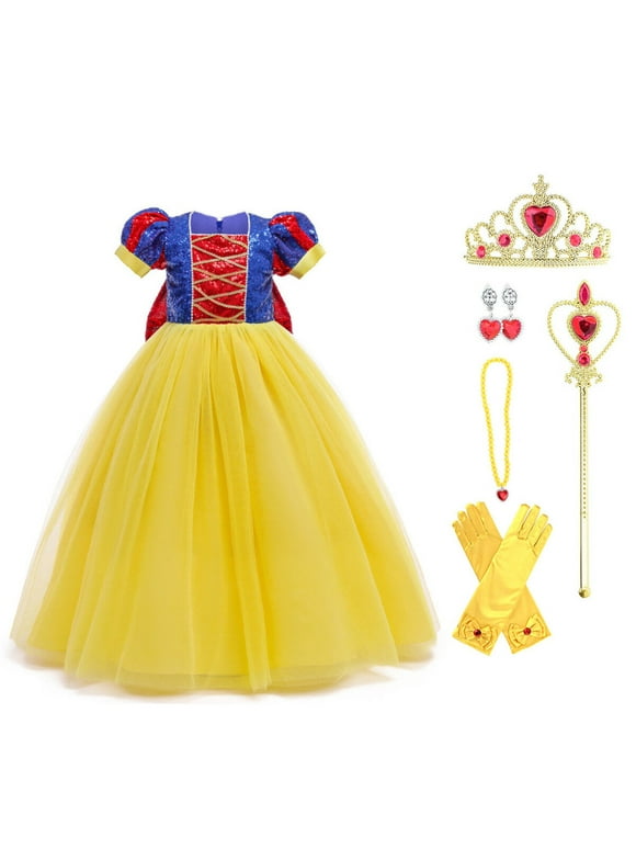HAWEE Girls' Snow White Princess Deluxe Costume Fancy Dress up with Accessories for Girls Halloween Christmas Party
