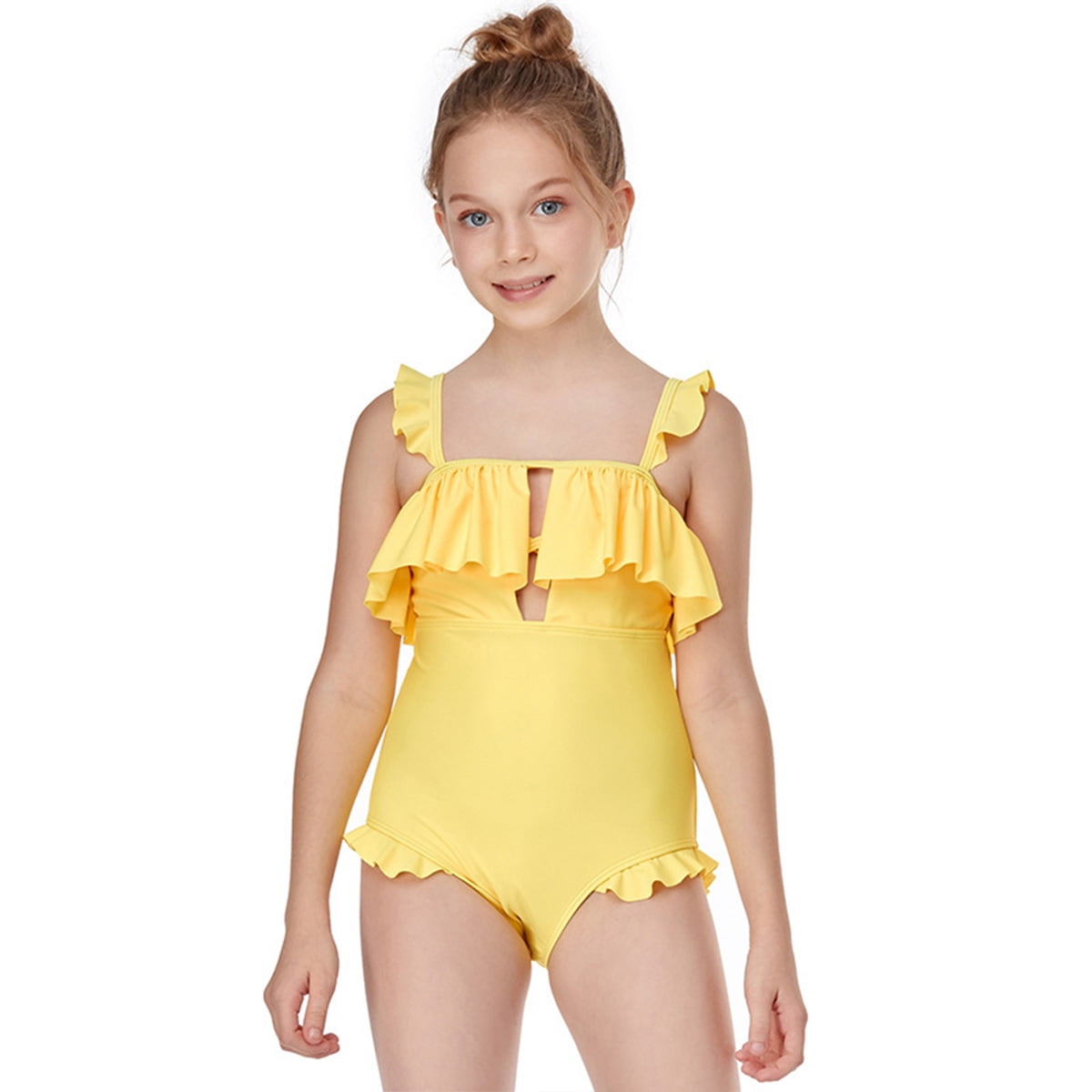 Kids Girls One Piece Ruffle Monokini Beachwear Swimsuits Bathing