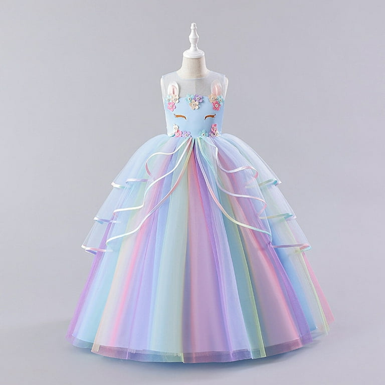 HAWEE Girls Unicorn Princess Dress Fancy Party Costume Dress up