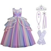HAWEE Girls Unicorn Princess Dress Fancy Party Costume Dress up Wedding Birthday Party Gown for Age 3-14 Years Old