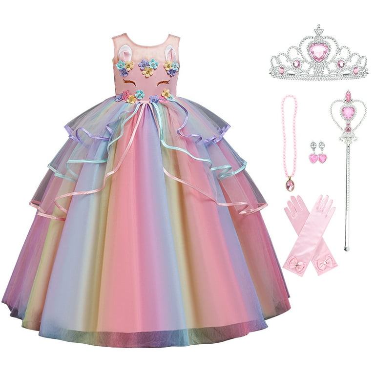 HAWEE Girls Unicorn Princess Dress Fancy Party Costume Dress up Wedding  Birthday Party Gown for Age 3-14 Years Old 