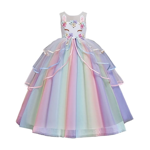 Girls Unicorn Princess Dress Fancy Party Costume Dress up Wedding Birthday Party Gown for Age 2-11 Years Old