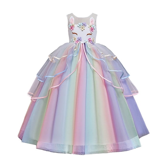 HAWEE Girls Unicorn Princess Dress Fancy Party Costume Dress up Wedding Birthday Party Gown for Age 2-11 Years Old