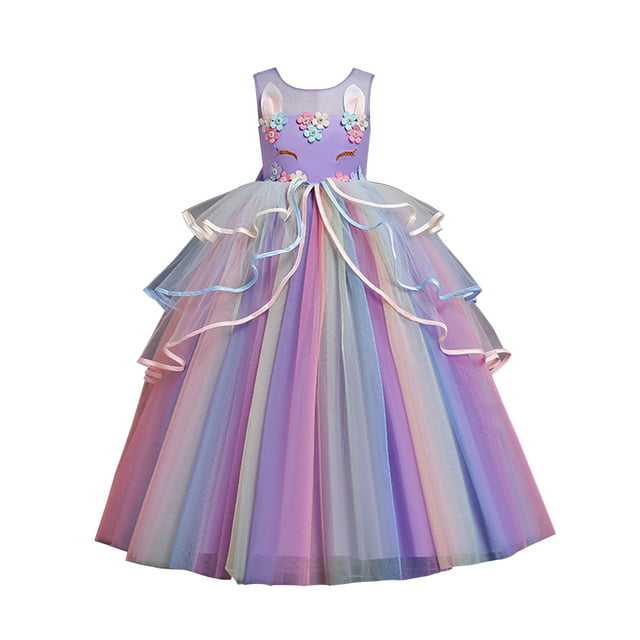 HAWEE Girls Unicorn Princess Dress Fancy Party Costume Dress up Wedding ...