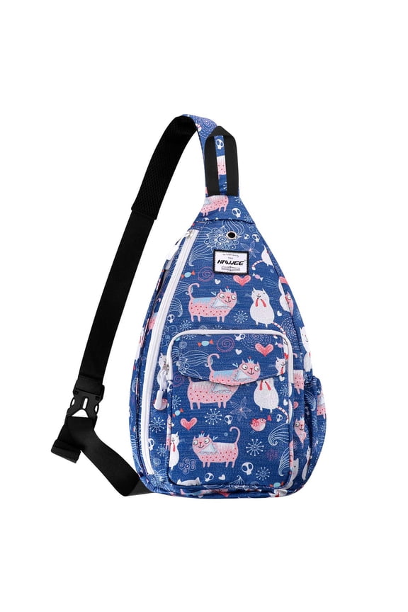 Hiking Crossbody Bags for Women One Shoulder Strap Adjustable Sling Backpack, Cat
