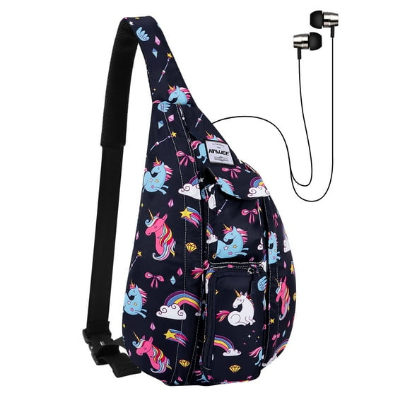 HAWEE Hiking Sling Bag Womens Backpack Chest Sling Bag Sports Travel Crossbody Daypack, Rainbow Unicorn