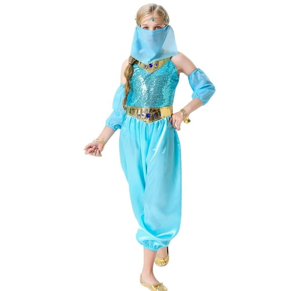 HAWEE Princess Costume for Girls Princess Jumpsuit With Veil Wrist Sleeve Kids Halloween Carnival Party Dress Up