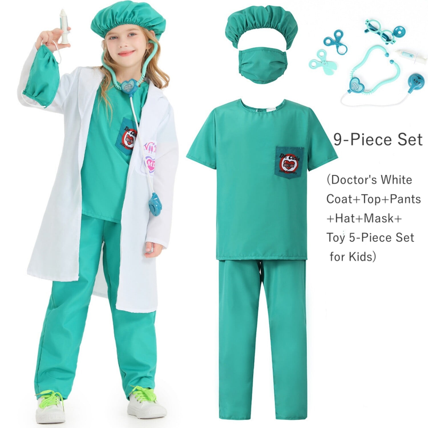 Hawee Kids Doctor Costume Role Play Lab Coat And Kit With Stethoscope 