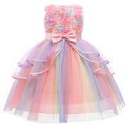 HAWEE Kids Flower Dresses For Baby Girls Elegant Wedding Princess Dress Ceremony Party Rainbow Tutu Ball Gown