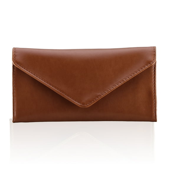 HAWEE Leather Cash Envelope Wallet, RFID Blocking Card Organizer for Women and Men, Reusable Coin Pouch, Coffee Brown