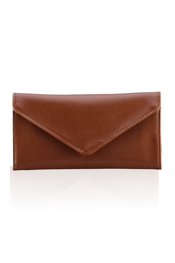 Leather Cash Envelope Wallet, RFID Blocking Card Organizer for Women and Men, Reusable Coin Pouch, Coffee Brown