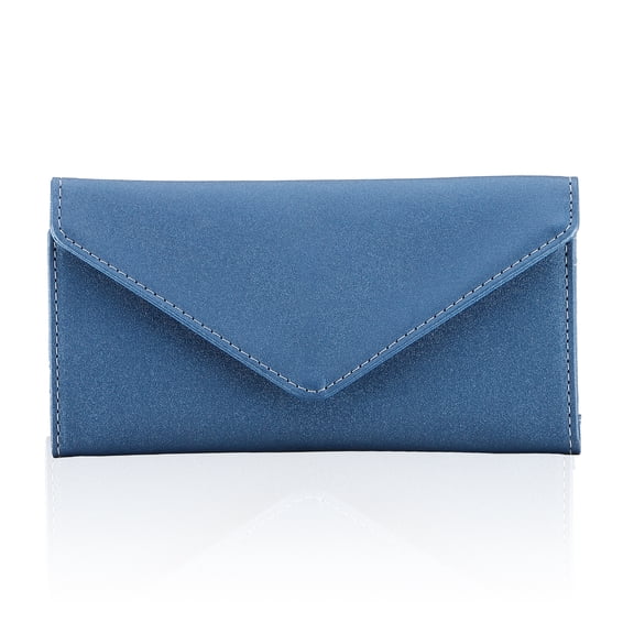 HAWEE Leather Slim Currency and Coin Envelope Wallet, RFID Blocking, 2 ID Windows, Coin Pocket, Blue