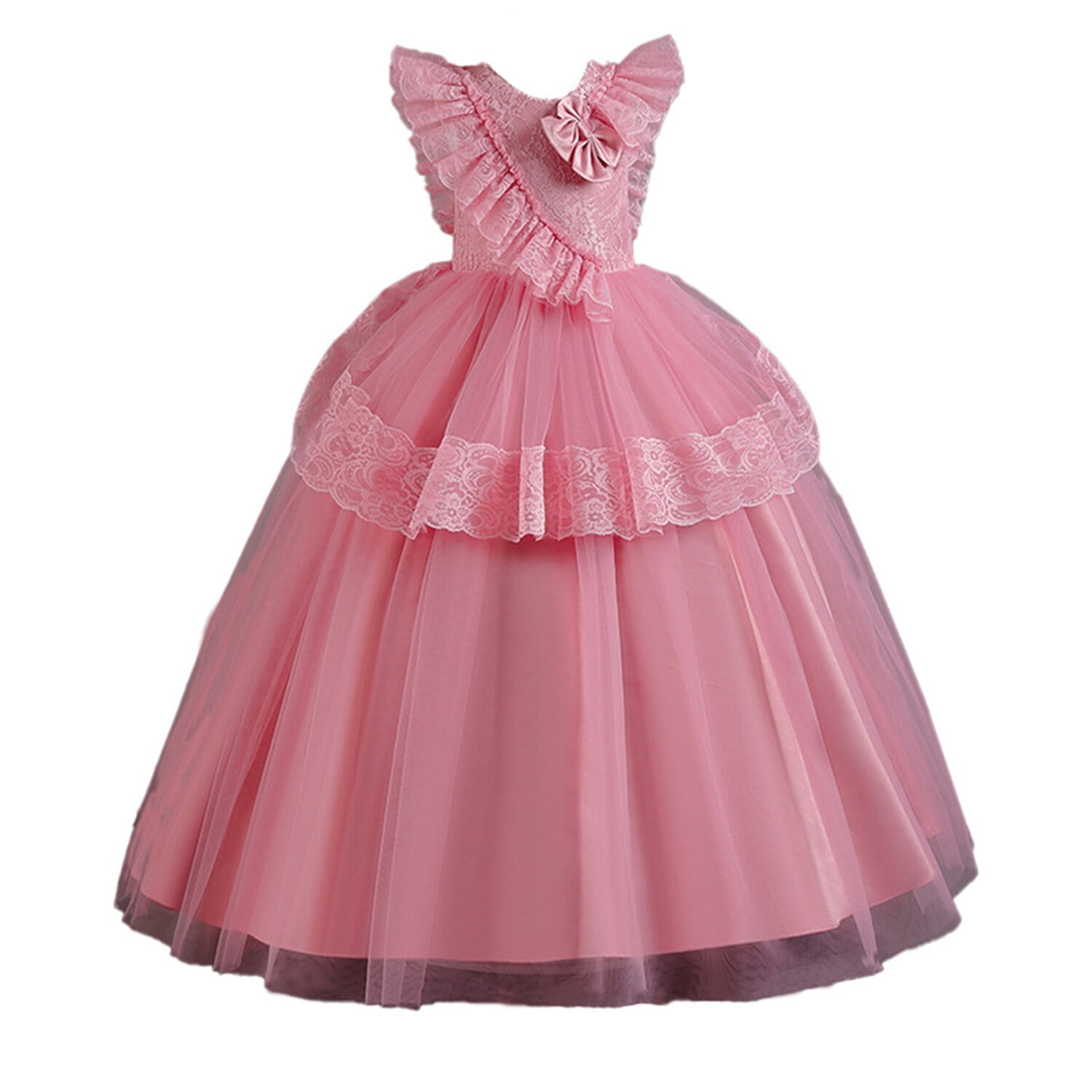 Flower Girls Embroidered Lace High-Low Tulle Dress – Gray Princess Gown For Weddings & Parties (Size 5-6 Years) - View #5