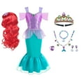 thumbnail image 1 of HAWEE Little Girls Mermaid Costume Princess Dress Halloween Outfits Cosplay Fancy Dress with Accessories & Wig, 1 of 7