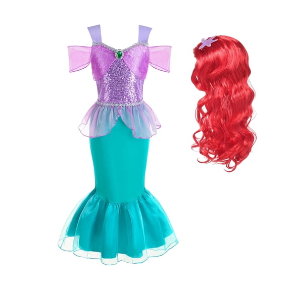 HAWEE Little Girls Mermaid Costume Princess Dress Halloween Outfits Cosplay Fancy Dress with Wig