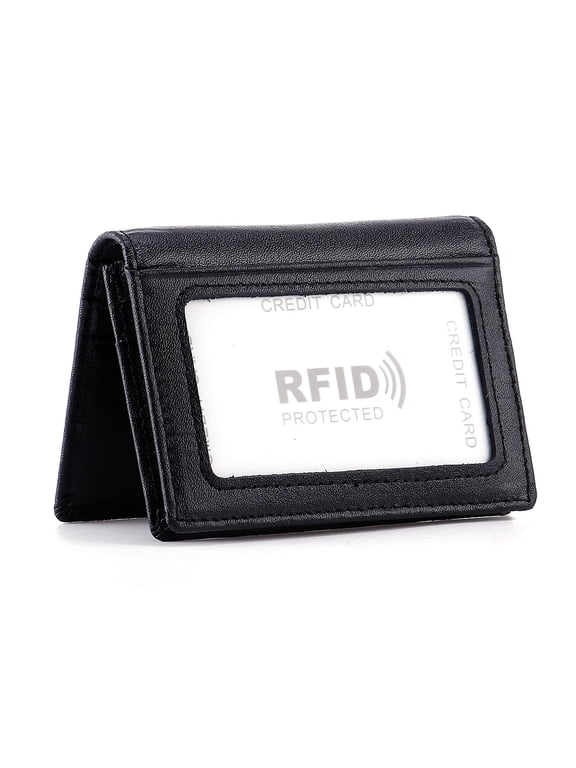 Men's Bifold Front Pocket Wallet Genuine Leather RFID Blocking Card Billfold 5 Slots with Cash Clip, Black