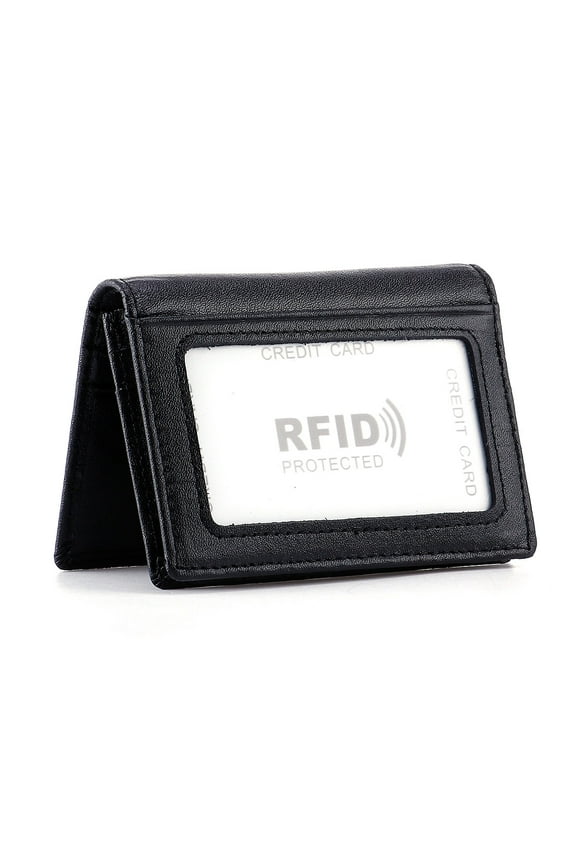 Men's Bifold Front Pocket Wallet Genuine Leather RFID Blocking Card Billfold 5 Slots with Cash Clip, Black
