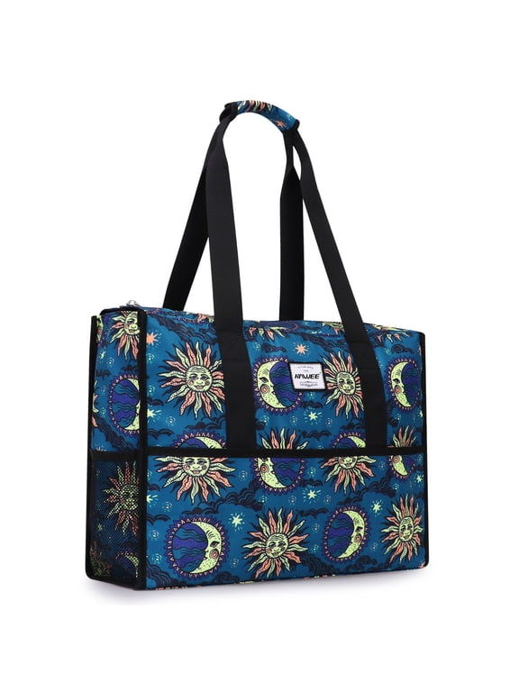 Multi Pocket Tote Bag with Laptop Sleeve Large Multipurpose Organizer Bag for Teachers/ Nurses/ Doctor/ Traveller, Sun and Moon