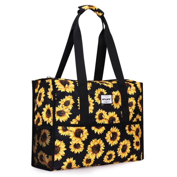 HAWEE Multipurpose Tote Bag with Zipper and 15 Pockets for Travel/ Work/Nurse Sunflower Print Weekender Duffle Bag Overnight Luggage organizer