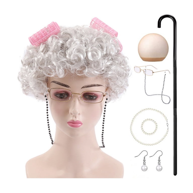 HAWEE Old Lady Wig Costume, Granny Cosplay Wig with Hair  display picture 3
