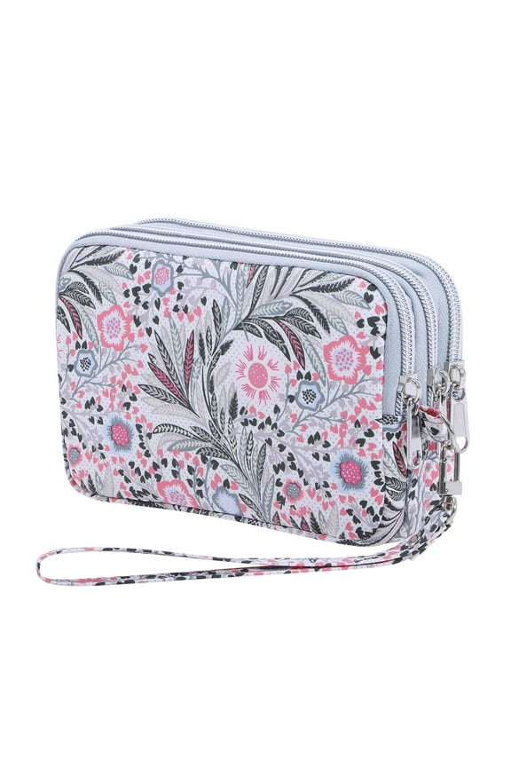 Phone Wallets Purse for Women Triple Zippered Pouch Pink Minimalist Water-resistant Wrist Bag, Fissidens Flower