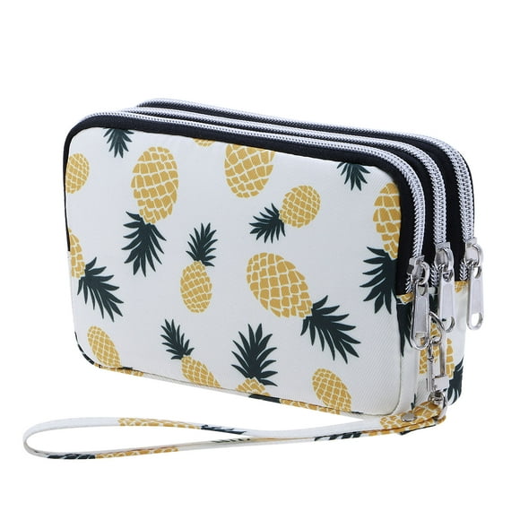 HAWEE Pineapple Print Wristlet Handbag Purse Cell Phone Pocket Clutch Wallet 6 Credit Card Slots Three Zipper Pouch