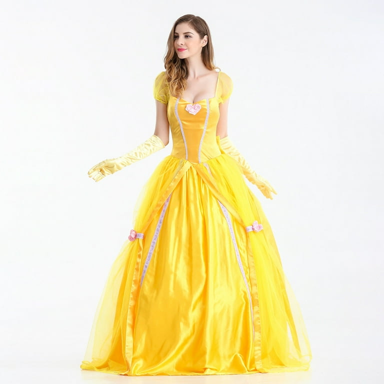 HAWEE Princess Belle Costume for Women Halloween Adult Yellow Dress up with Gloves Petticoat Walmart