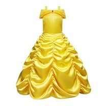 HAWEE Princess Belle Dresses for Girls Layered Off Shoulder Beauty Birthday Party Belle Costume