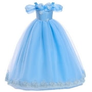 HAWEE Cinderella Princess Dress for Girls, Cinderella Halloween Party Cosplay Costume Toddler Off the Shoulder Blue Fancy Outfit