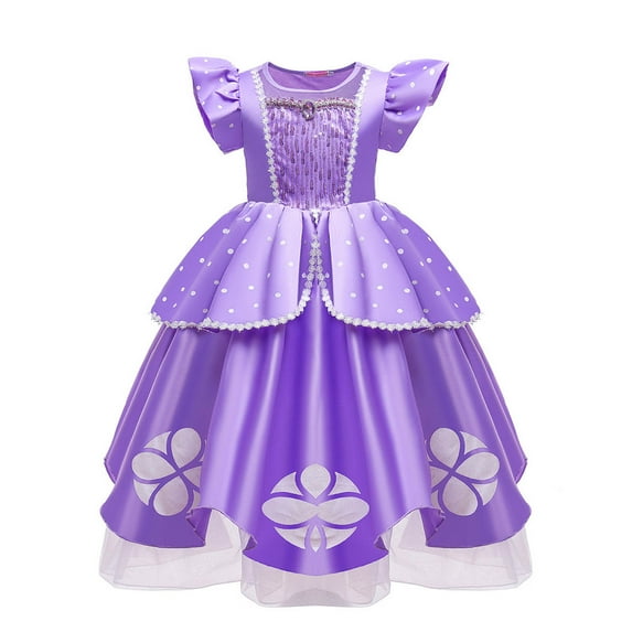 HAWEE Princess Costume for Girl Dress Up Costume Kids Puff Sleeve Fancy Party Purple Costume Layerd Dresses