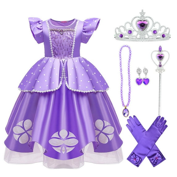 HAWEE Princess Costume for Girl Dress Up Costume Kids Puff Sleeve Fancy Party Purple Costume Layerd Dresses