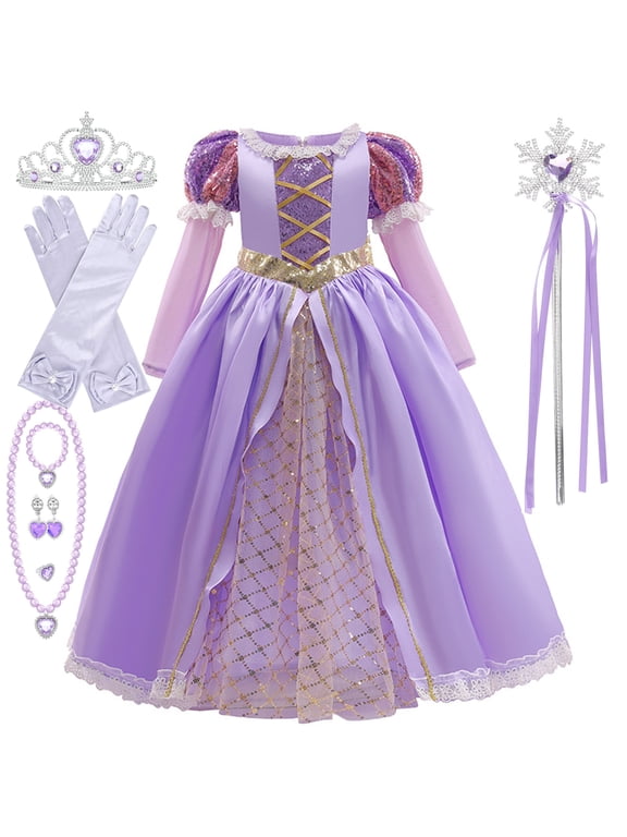 Princess Costume for Girls Halloween Fancy Party Cosplay Dress Up Purple Princess Dress 2-10Y