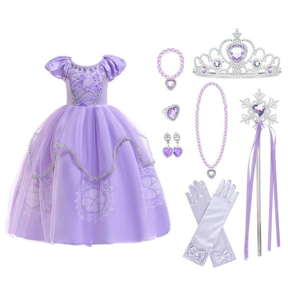 HAWEE Princess Dress Girls Purple Costume Halloween Puff Sleeve Princess Dress for Party