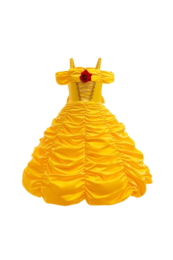 Yellow Princess Dress for Girls Off Shoulder Layered Dress Up Halloween Birthday Cosplay Costume