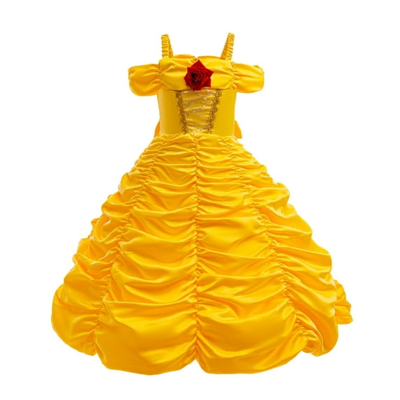 HAWEE Yellow Princess Dress for Girls Off Shoulder Layered Dress Up Halloween Birthday Cosplay Costume