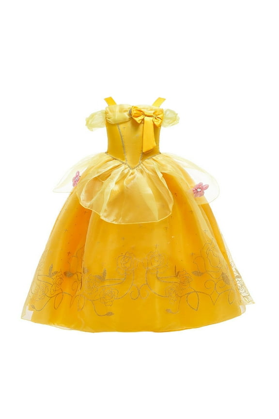 Princess Dress up Birthday Party Fairy Yellow Costume for Toddler Girls