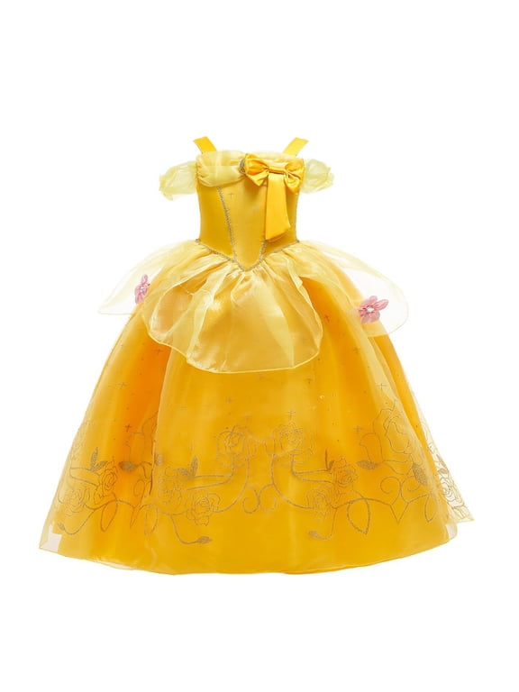 Princess Dress up Birthday Party Fairy Yellow Costume for Toddler Girls