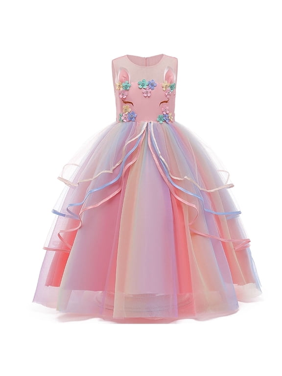 Princess Girl Dress Long Tulle Gown Flower Girls Unicorn Dress