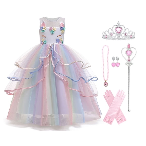 HAWEE Princess Girl Dress Long Tulle Gown Flower Girls Unicorn Dress