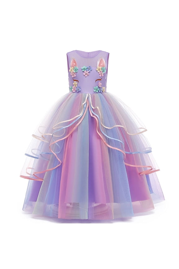 Princess Girl Dress Long Tulle Gown Flower Girls Unicorn Dress