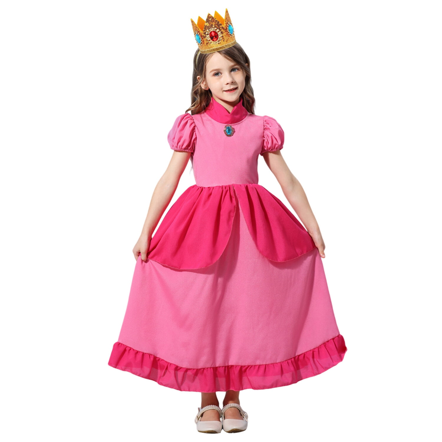 HAWEE Princess Peach Costume With Accessories for Kids Girls Halloween