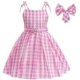 thumbnail image 1 of HAWEE Princess Pink Dress for Girls Pink Costume Plaid Sleeveless Sundress With Accessories Halloween Birthday Party, 1 of 5