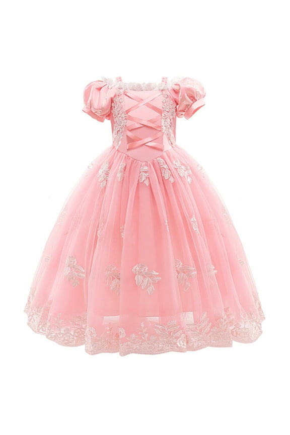 Princess Sofia Dress for Girl Pink Cosplay Halloween Costume Puff Sleeve Layerd Dresses