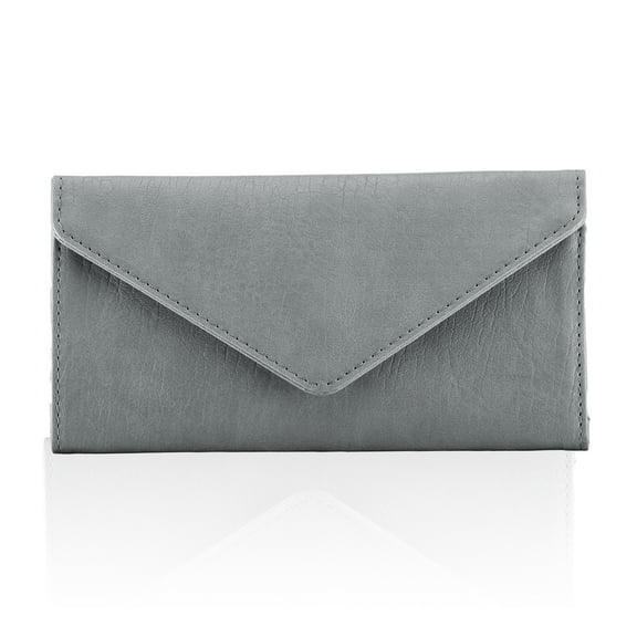 HAWEE RFID Blocking Trifold Wallet for Women and Men, Vegan Leather Ultra Slim Envelope Style Multi-Card Holder with 2 ID Windows, Zippered Coin Pocket, Grey