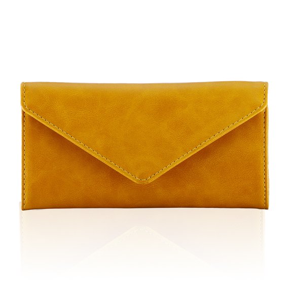 HAWEE RFID Credit Card Holder Wallets, Envelop Style, Vegan Leather, 2 ID Windows, 1 Coin Pocket, Long Clutch, Ginger